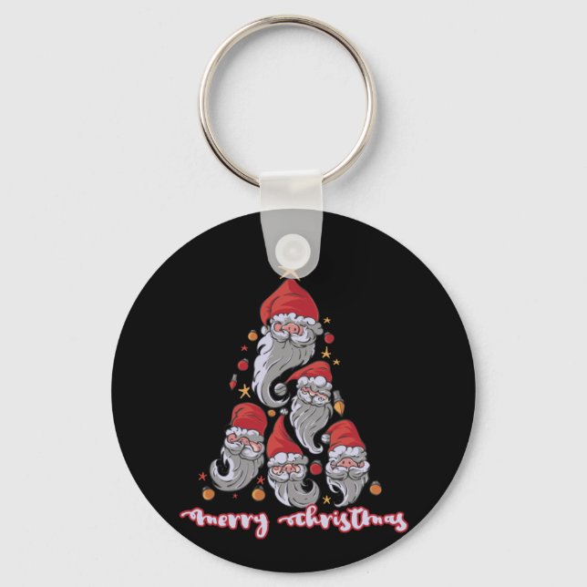 Christmas Tree Gnomes with Santa Hat Key Ring (Front)
