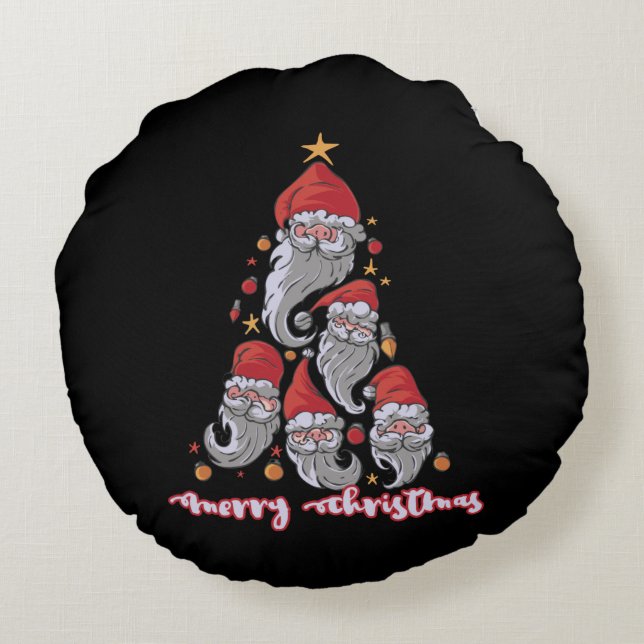 Christmas Tree Gnomes with Santa Hat Round Cushion (Back)
