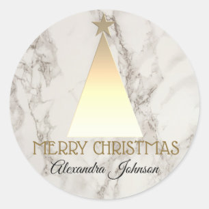 Christmas Tree Gold and Marble Elegant Classic Round Sticker