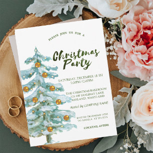 Christmas Tree,Gold Balls Christmas Company Party Invitation