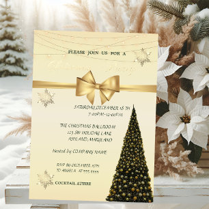 Christmas Tree,Gold Bow,Company Christmas Party Invitation