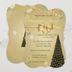 Christmas Tree,Gold Bow,Company Christmas Party Invitation