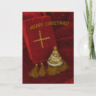 Christmas tree gold cross Merry Christmas text  Thank You Card