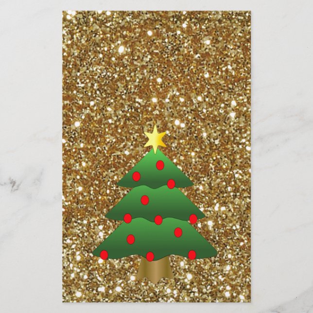 Christmas Tree gold Glitter Stationery (Front)