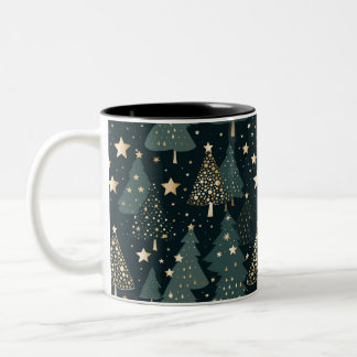 Christmas Tree Gold Green Pattern Decor Two-Tone Coffee Mug