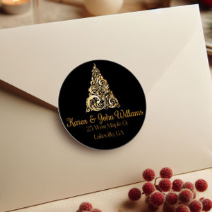Christmas Tree Gold Return Address Classic Round Sticker