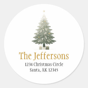 Christmas Tree Gold Return Address  Classic Round Sticker