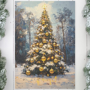 Christmas Tree Gold Star Oil Painting Decoupage Tissue Paper