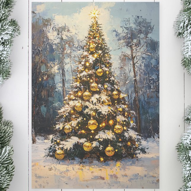 Christmas Tree Gold Star Oil Painting Decoupage Tissue Paper (Creator Uploaded)