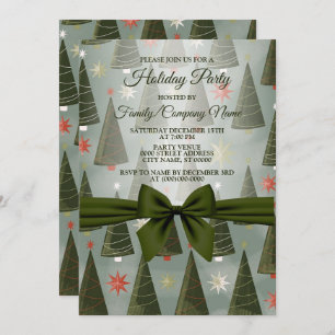 Christmas Tree Green Bow Holidays Invitation