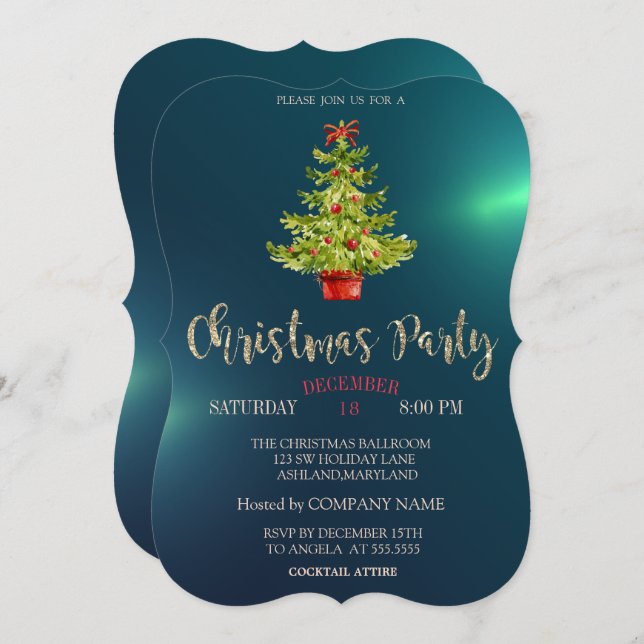 Christmas Tree, Green Christmas Company Party Invitation (Front/Back)