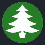 Christmas Tree, green Classic Round Sticker<br><div class="desc">white tree on green background</div>