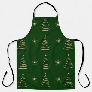 christmas tree green gold apron
