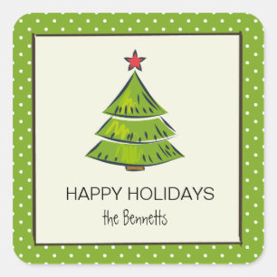 Christmas tree green polka dots holiday sticker
