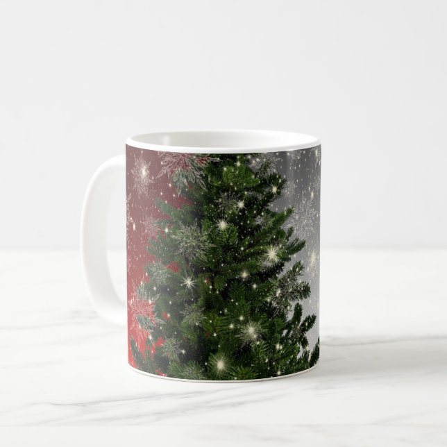 Christmas Tree Green Red Silver Sparkle Coffee Mug (Front Left)