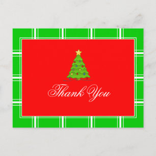 Christmas Tree Green & Red Thank You Postcard