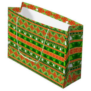 CHRISTMAS TREE GREEN WHITE RED ORNAMENTS  LARGE GIFT BAG