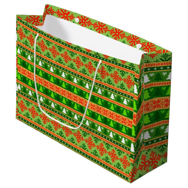 CHRISTMAS TREE GREEN WHITE RED ORNAMENTS  LARGE GIFT BAG (Front Angled)