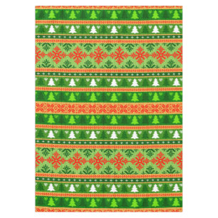 CHRISTMAS TREE GREEN WHITE RED ORNAMENTS TABLECLOTH