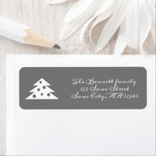 Christmas Tree Grey White Script Return Address Label