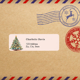 Christmas tree hand-drawn cream return address label