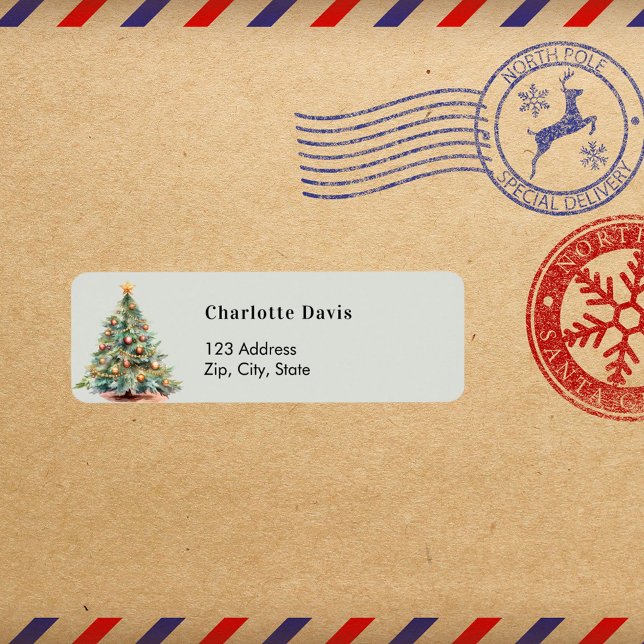 Christmas tree hand-drawn green return address label (Creator Uploaded)