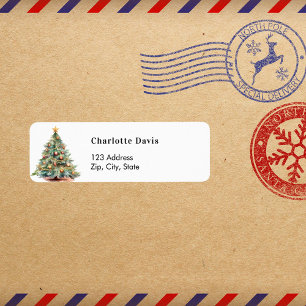 Christmas tree hand-drawn return address label