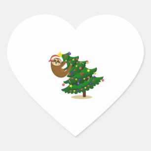 Christmas Tree Hanging Sloth  Heart Sticker