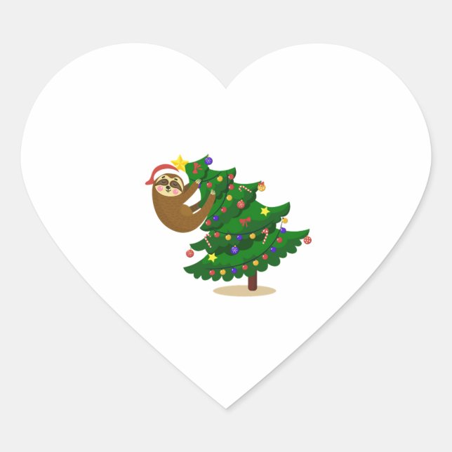 Christmas Tree Hanging Sloth  Heart Sticker (Front)