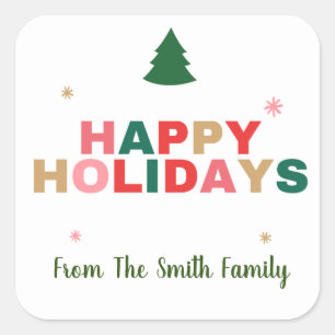Christmas Tree Happy Holidays Gift Label