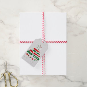 Christmas tree, Happy New Year, words, star, gift Tags
