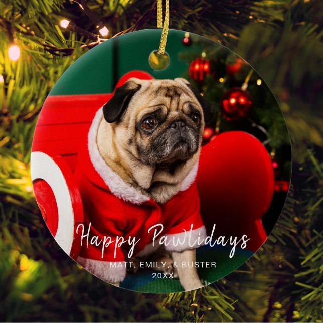 Christmas Tree Happy Pawlidays Family Pet Photo  Ceramic Ornament (Creator Uploaded)