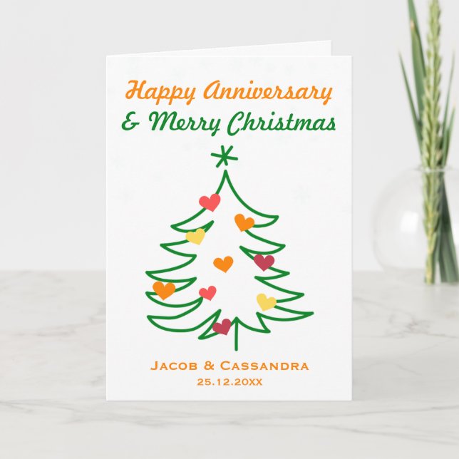 Christmas Tree Heart Christmas Anniversary Photo Card (Front)