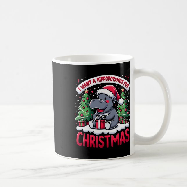 Christmas Tree Hippopotamus Xmas Hippo Lover Team  Coffee Mug (Right)