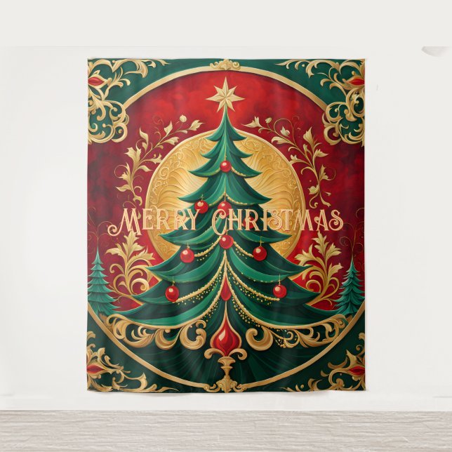 Christmas Tree Holiday Backdrop Tapestry (Front)