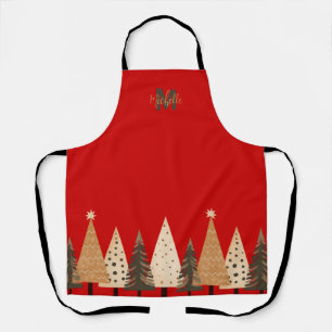 Christmas Tree Holiday Baking Red Monogram Apron