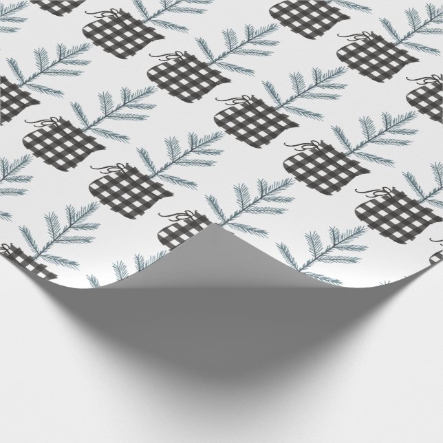 Christmas Tree Holiday Black Buffalo Plaid Wrapping Paper (Corner)