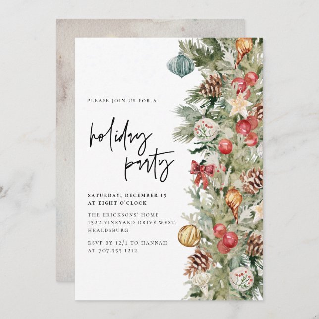 Christmas Tree Holiday Party Dinner Modern Script  Invitation (Front/Back)