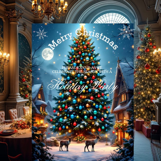 Christmas Tree Holiday Party Winter Reindeers Snow Invitation (Creator Uploaded)