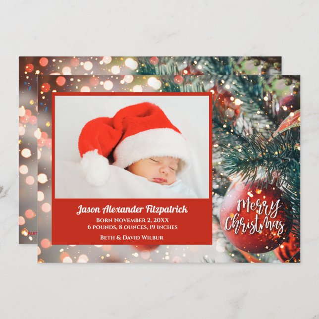 Christmas Tree Holiday Photo Birth Announcements (Front/Back)