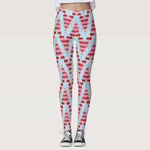 Christmas Tree Holiday Santa Flamingos on Cool Blu Leggings