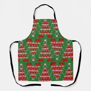 Christmas Tree Holiday Santa Flamingos on Green Apron