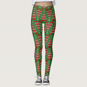 Christmas Tree Holiday Santa Flamingos on Green Leggings