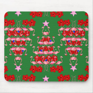 Christmas Tree Holiday Santa Flamingos on Green Mouse Pad