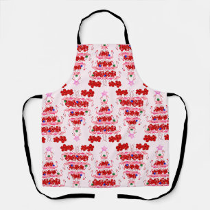 Christmas Tree Holiday Santa Flamingos on Pink Apron