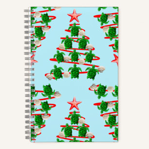 Christmas Tree Holiday Sea Turtles on Cool Blue Notebook