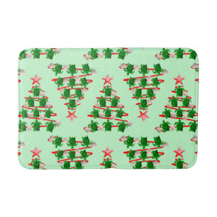 Christmas Tree Holiday Sea Turtles on Green Bath Mat
