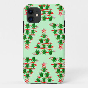 Christmas Tree Holiday Sea Turtles on Green iPhone 11 Case
