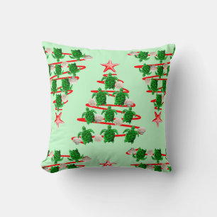 Christmas Tree Holiday Sea Turtles on Green Cushion