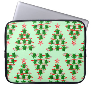 Christmas Tree Holiday Sea Turtles on Green Laptop Sleeve